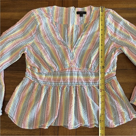 J Crew Womens V Neck Peplum Shirt In Rainbow Seersucker Size 14 - Picture 2 of 14
